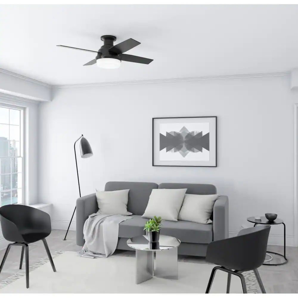 Hunter Dempsey 44 in. Indoor/Outdoor Matte Black LED Low Profile Ceiling Fan with Light Kit and Remote Control
