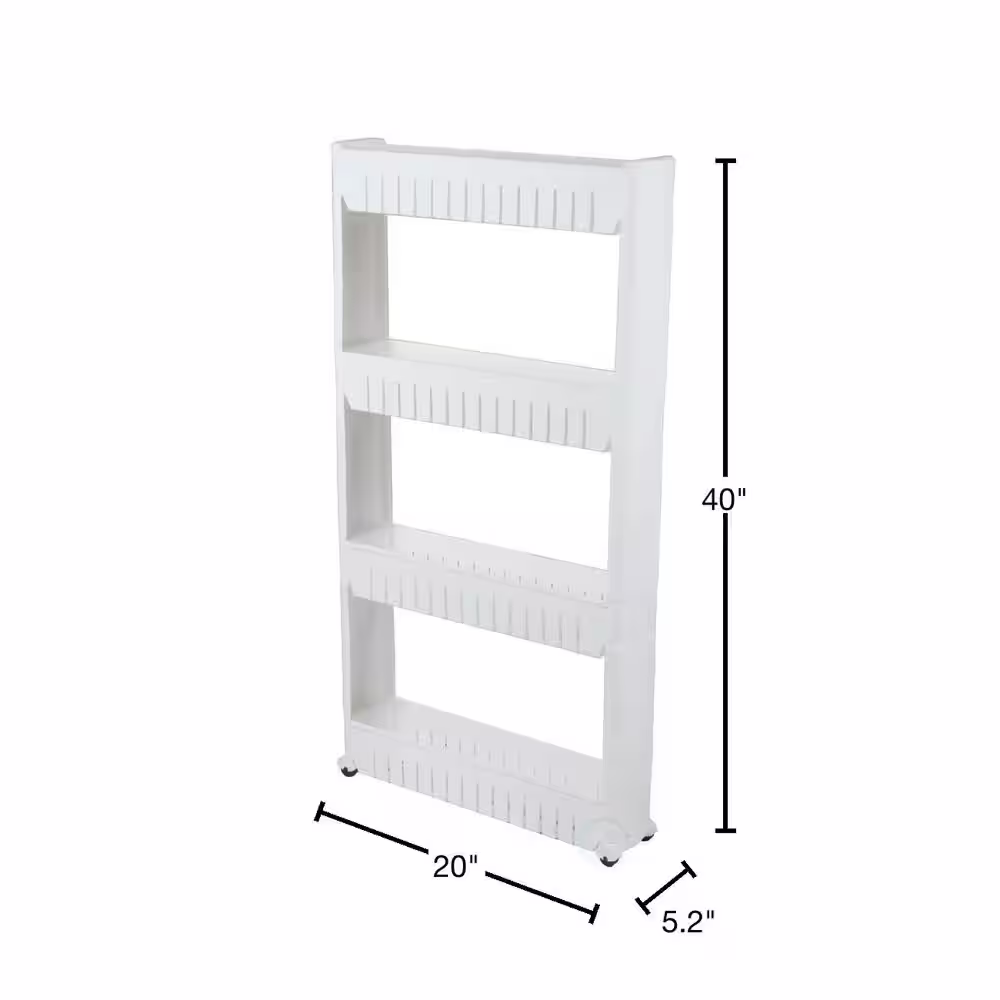 Basicwise 40 in. White Plastic 4-shelf Etagere Bookcase with Adjustable Shelves