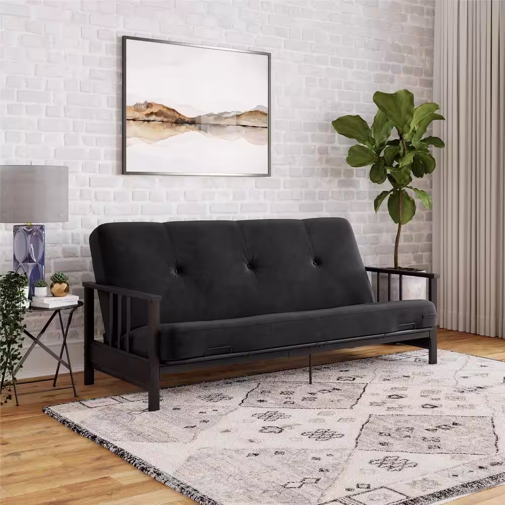 None Harlow 6 in. Blue Full Metal Arm Futon with Thermobonded High-Density Polyester Fill Futon Mattress