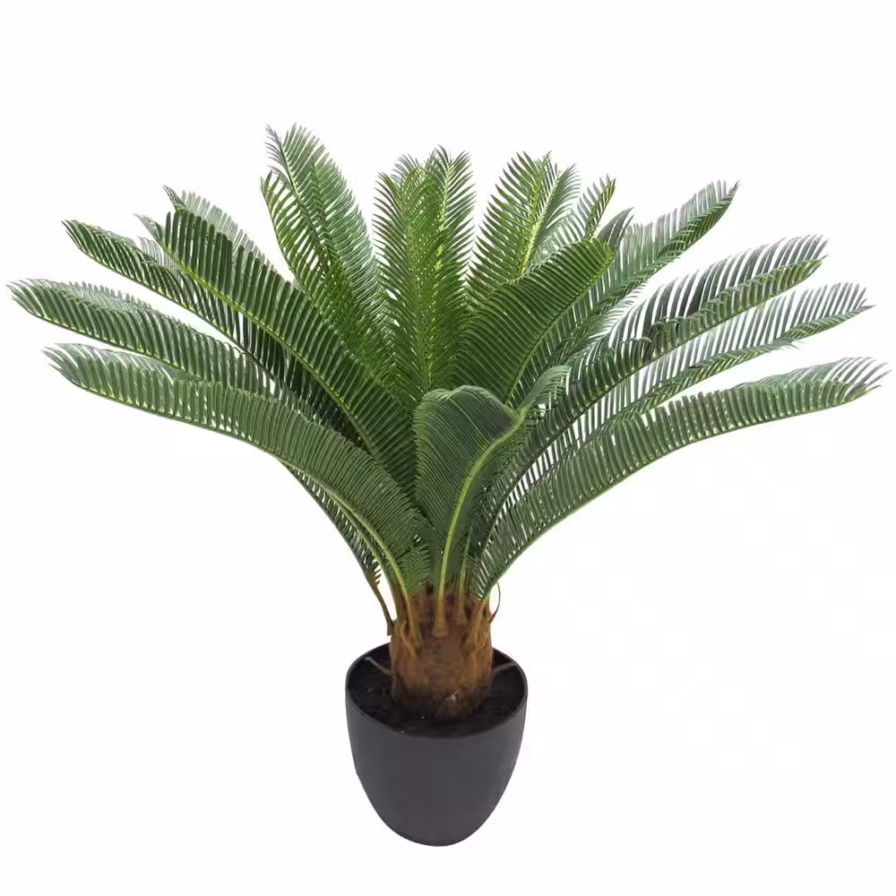 None 28 in. Sago Cycas Artificial Palm Tree in Pot