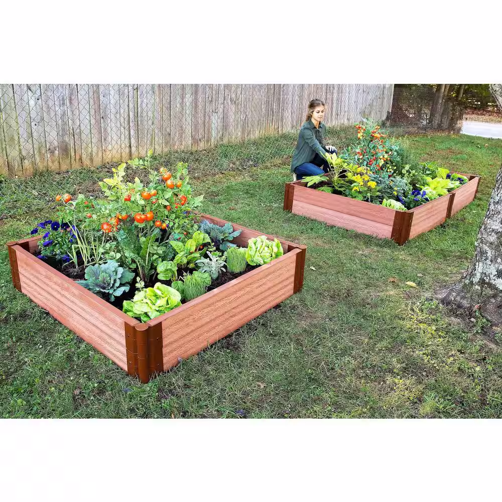 Frame It All Two Inch Series 4 ft. x 4 ft. x 11 in. Classic Sienna Composite Raised Garden Bed Kit