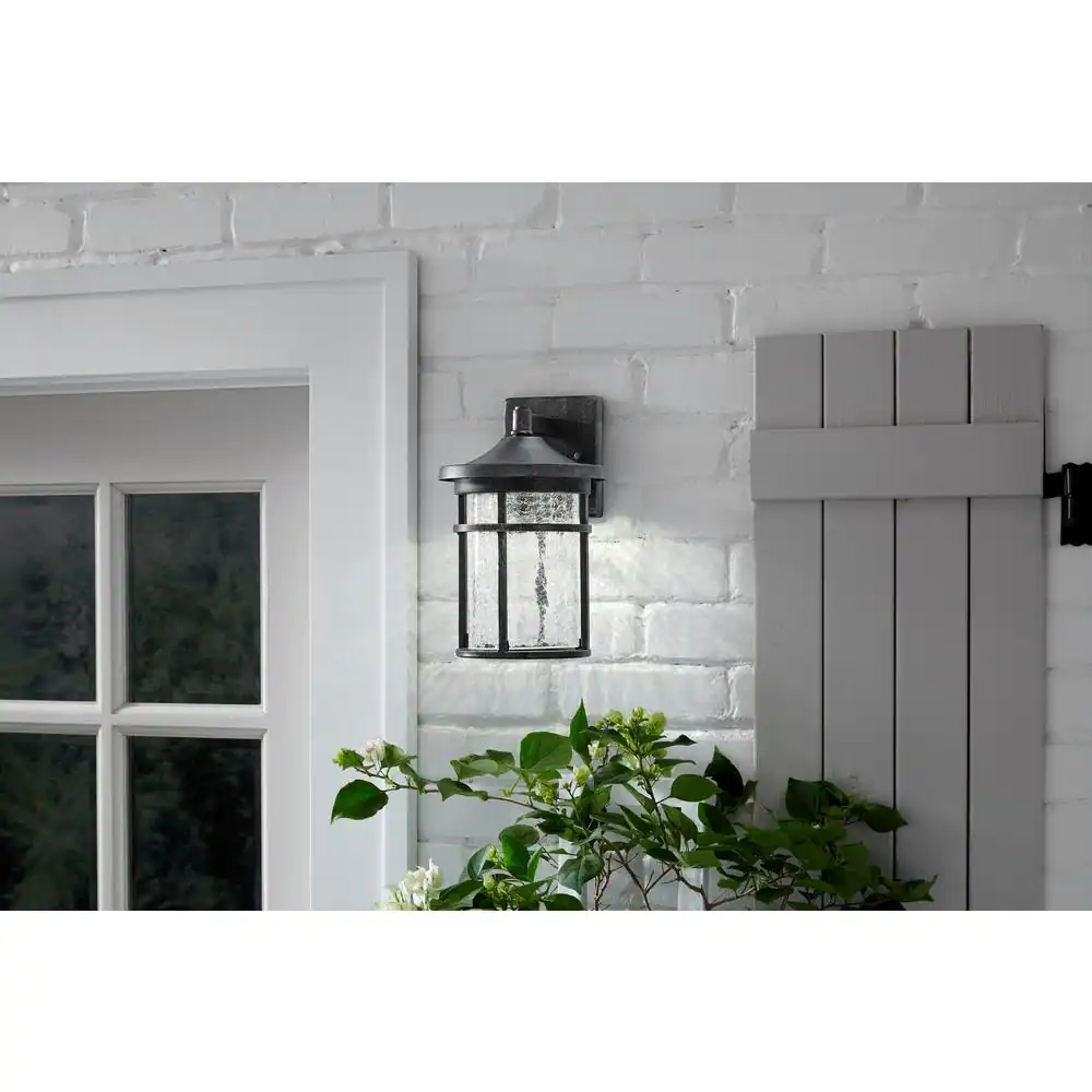 Home Decorators Collection Westbury Aged Iron Large LED Outdoor Wall Light Fixture with Clear Crackled Glass