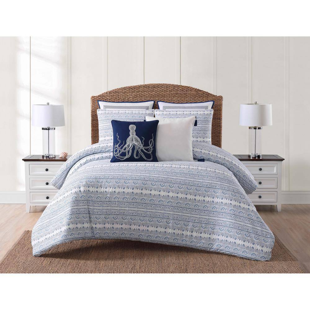 Oceanfront Resort Reef White and Blue Euro Pillow Cover