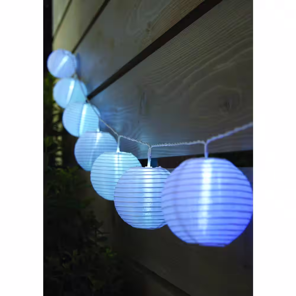 Hampton Bay 10-Light 7 ft. Outdoor/Indoor Battery Powered Paper Lantern Mini Bulb LED String Light (Multi-Color)