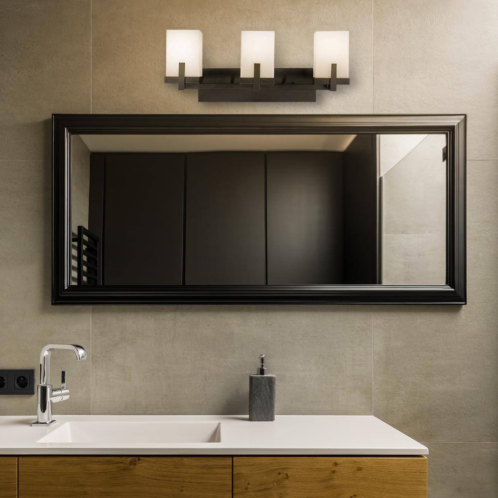 Home Decorators Collection Rockhill 22.07 in. 3-Light Black LED Industrial Bathroom Vanity Light Dark LED