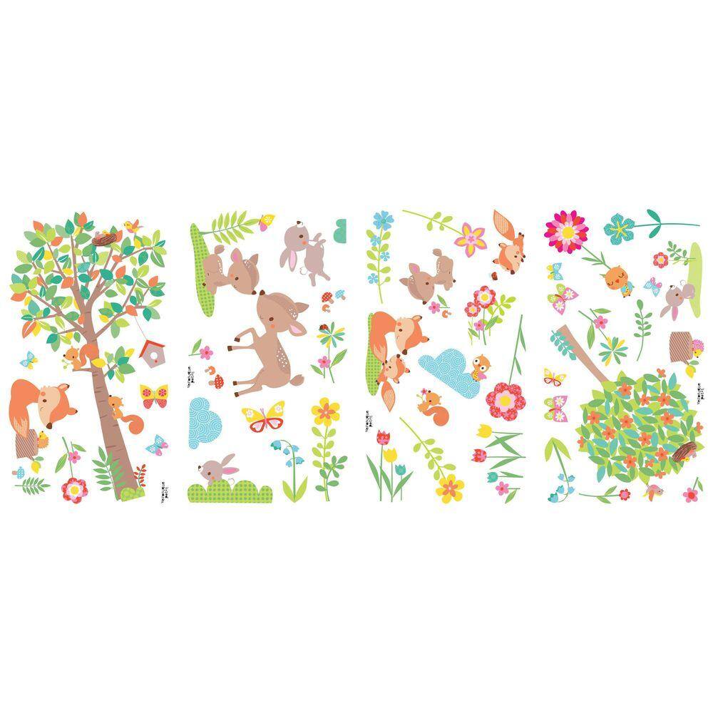 RoomMates 5 in. W x 11.5 in. H Woodland Creatures 39-Piece Peel and Stick Wall Decal
