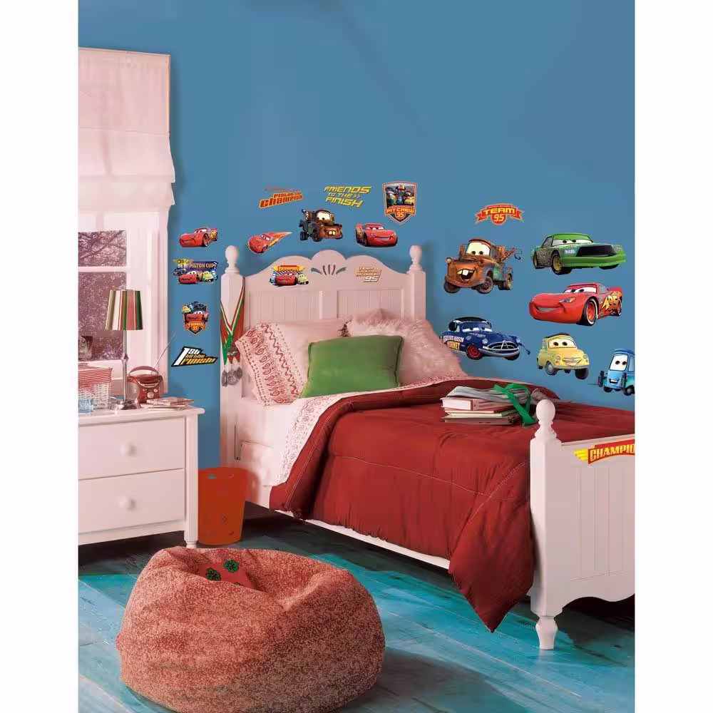 RoomMates 5 in. x 11.5 in. Cars Piston Cup Champs 19-Piece Peel and Stick Wall Decals