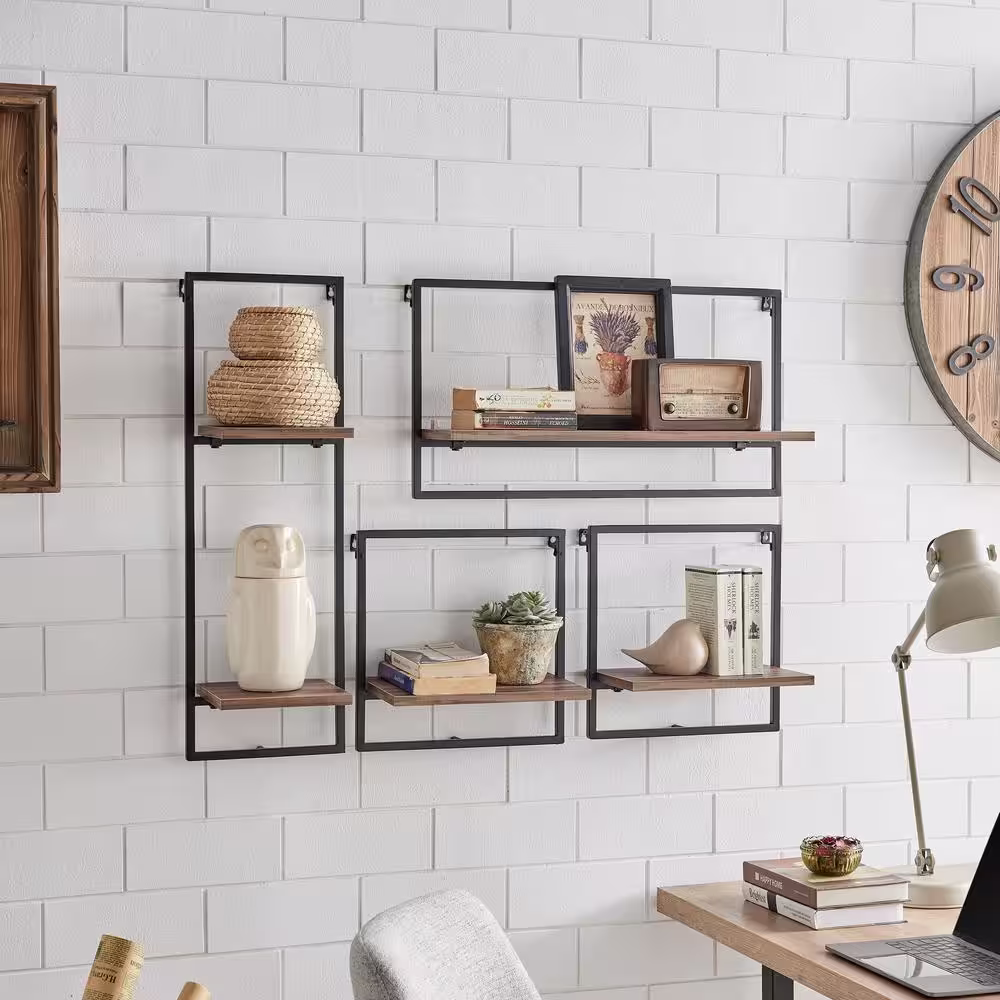 DANYA B Framed Rustic Decorative Wall Shelf (4 Piece Set)