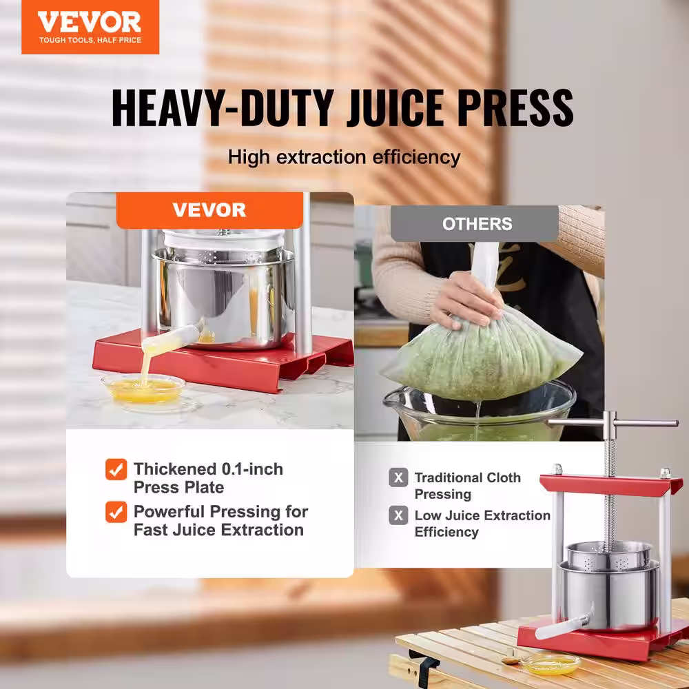 VEVOR Fruit Wine Press, 0.8 gal./3 l, 2-Stainless Steel Barrels, Manual Juice Maker for Outdoor, Kitchen, and Home