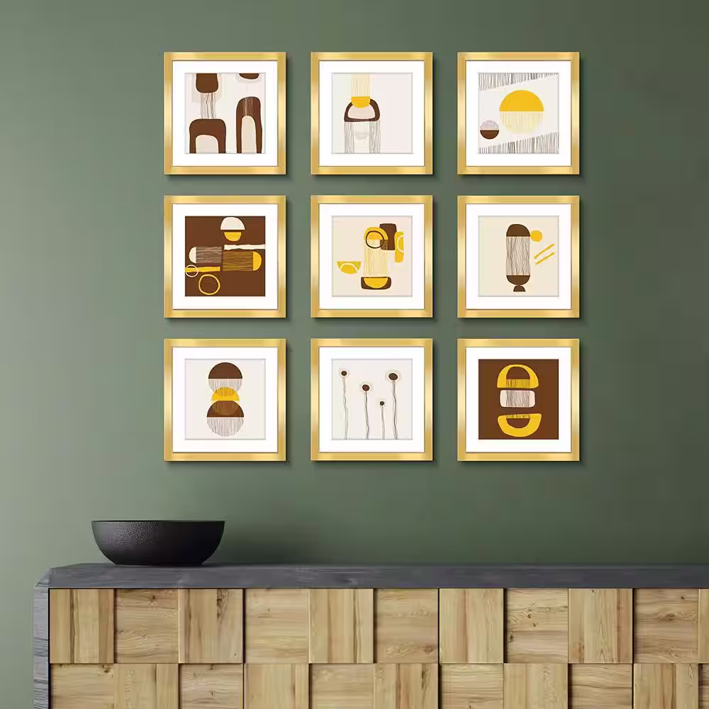 None 12 in. x 12 in. Gold Gallery Picture Frame Wall Frame Set, 9 Packs