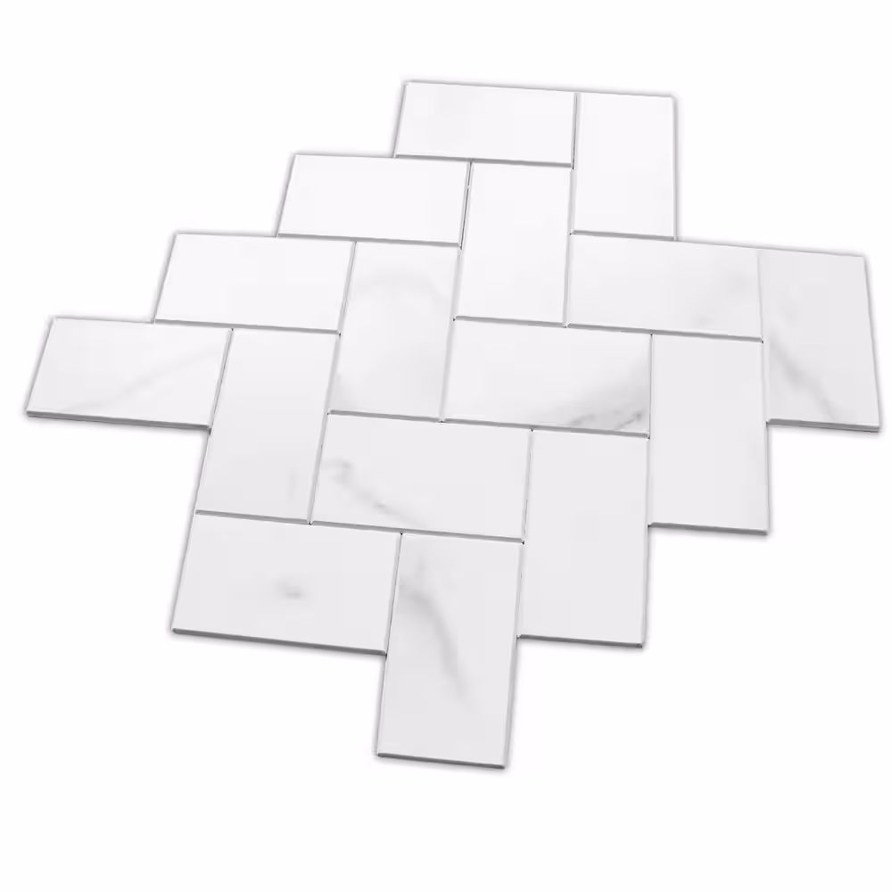 AVANT DECOR Shanghai Carrara Herringbone 5 in. x 5 in. Stone Peel and Stick Backsplash Tile Sample Cut Tile (.17 sq. ft./Sample)