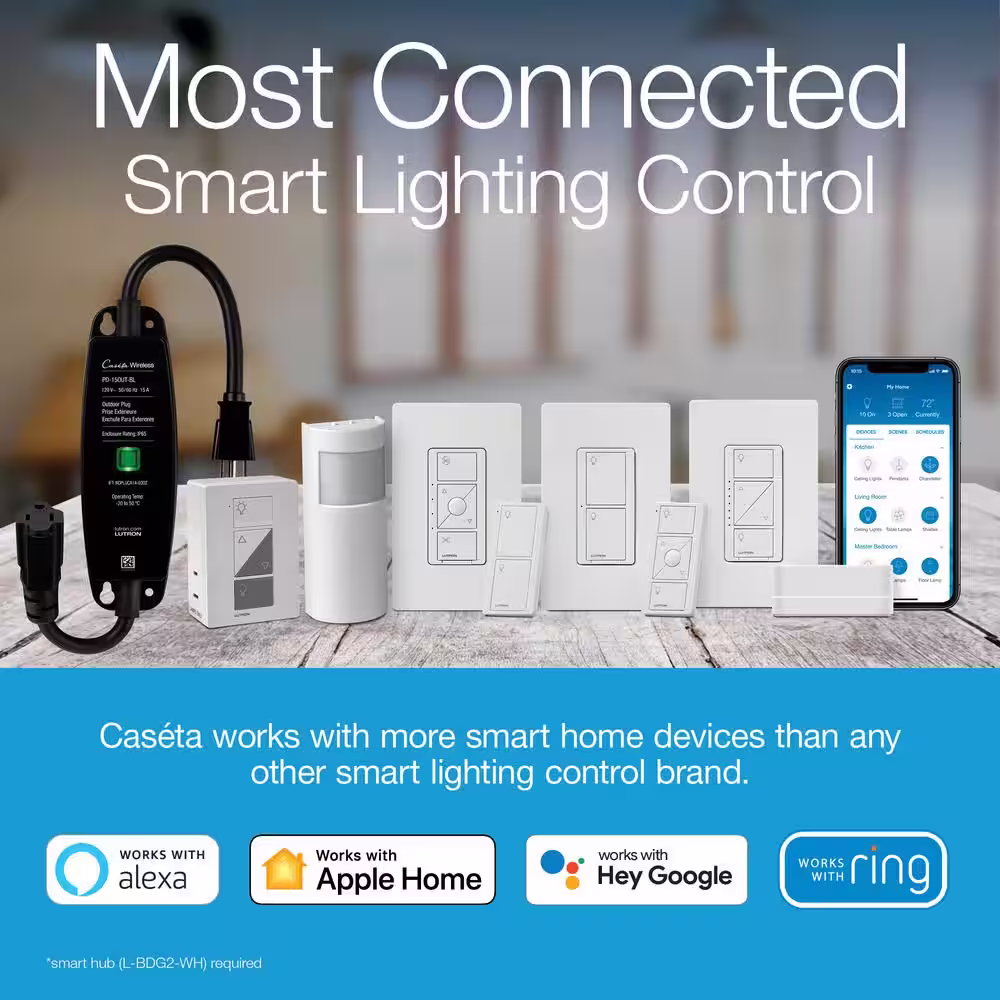 Lutron Caseta Smart Lamp Dimmer and Remote Kit, for Table Lamps, 150-Watt LED Bulbs, White (P-PKG1P-WH-R)