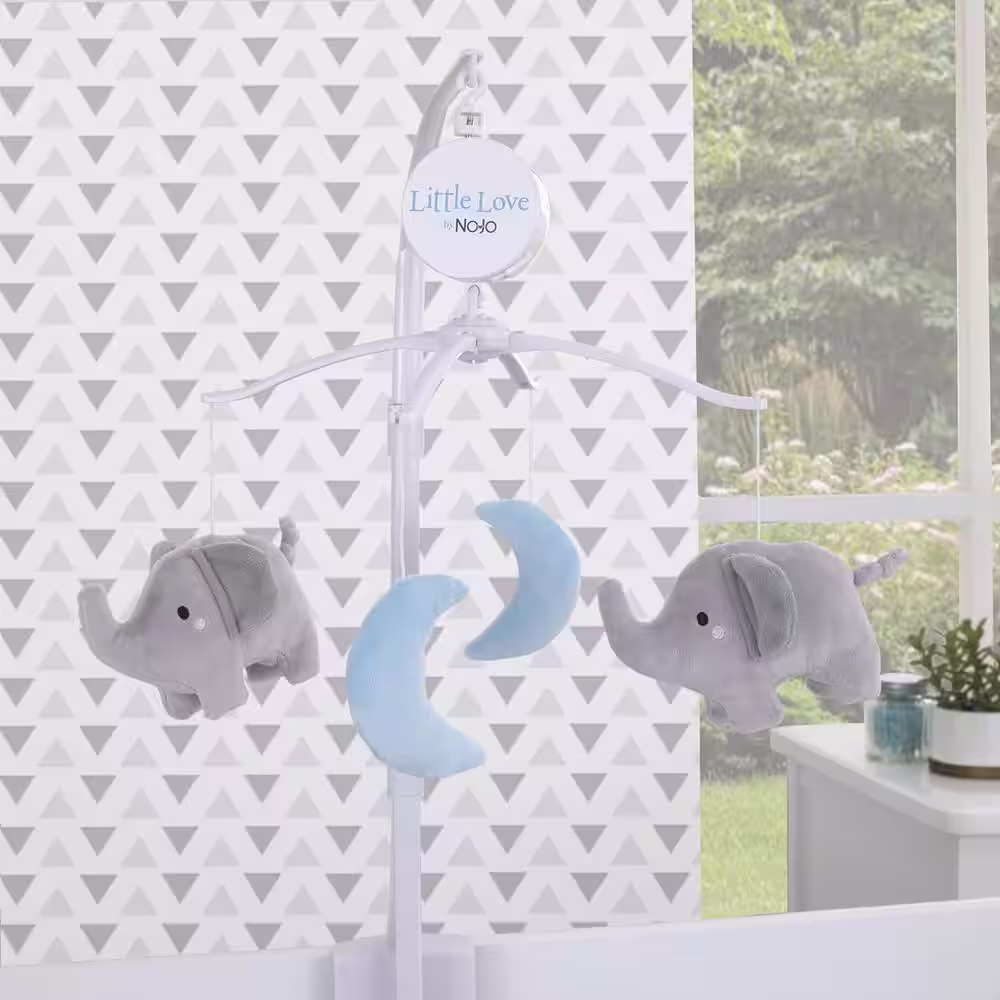 LITTLE LOVE BY NOJO Elephant Stroll Gray and Blue Moon Musical Mobile