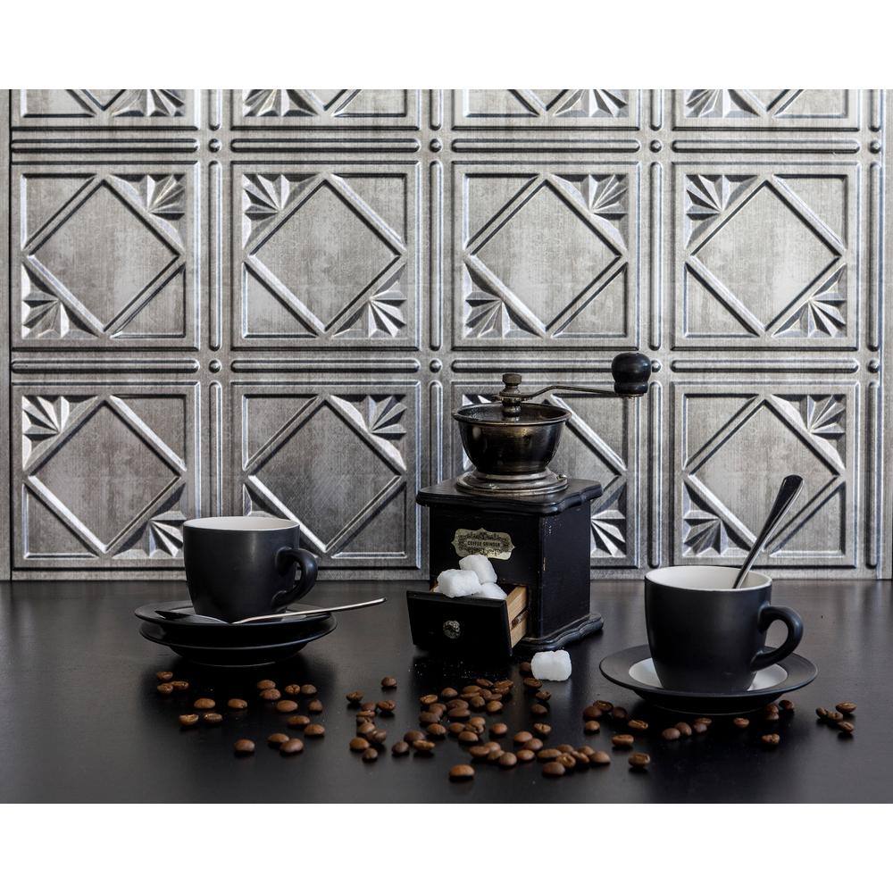 INNOVERA DECOR BY PALRAM 18.5'' x 24.3'' Artnouvo Decorative 3D PVC Backsplash Panels in Crosshatch Silver 1-Piece