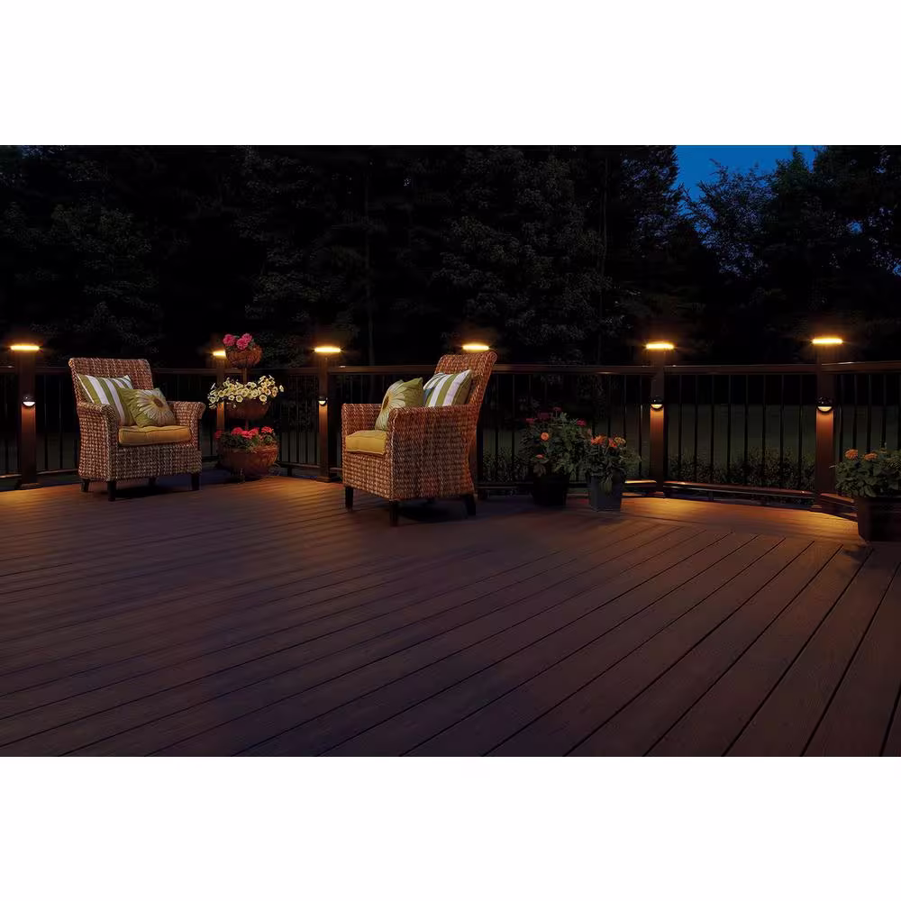 Fiberon 5 in. x 5 in. Simply Brown Integrated LED Fits Post Sleeve Hardwired Pyramid Top Halo Deck Post Cap Light