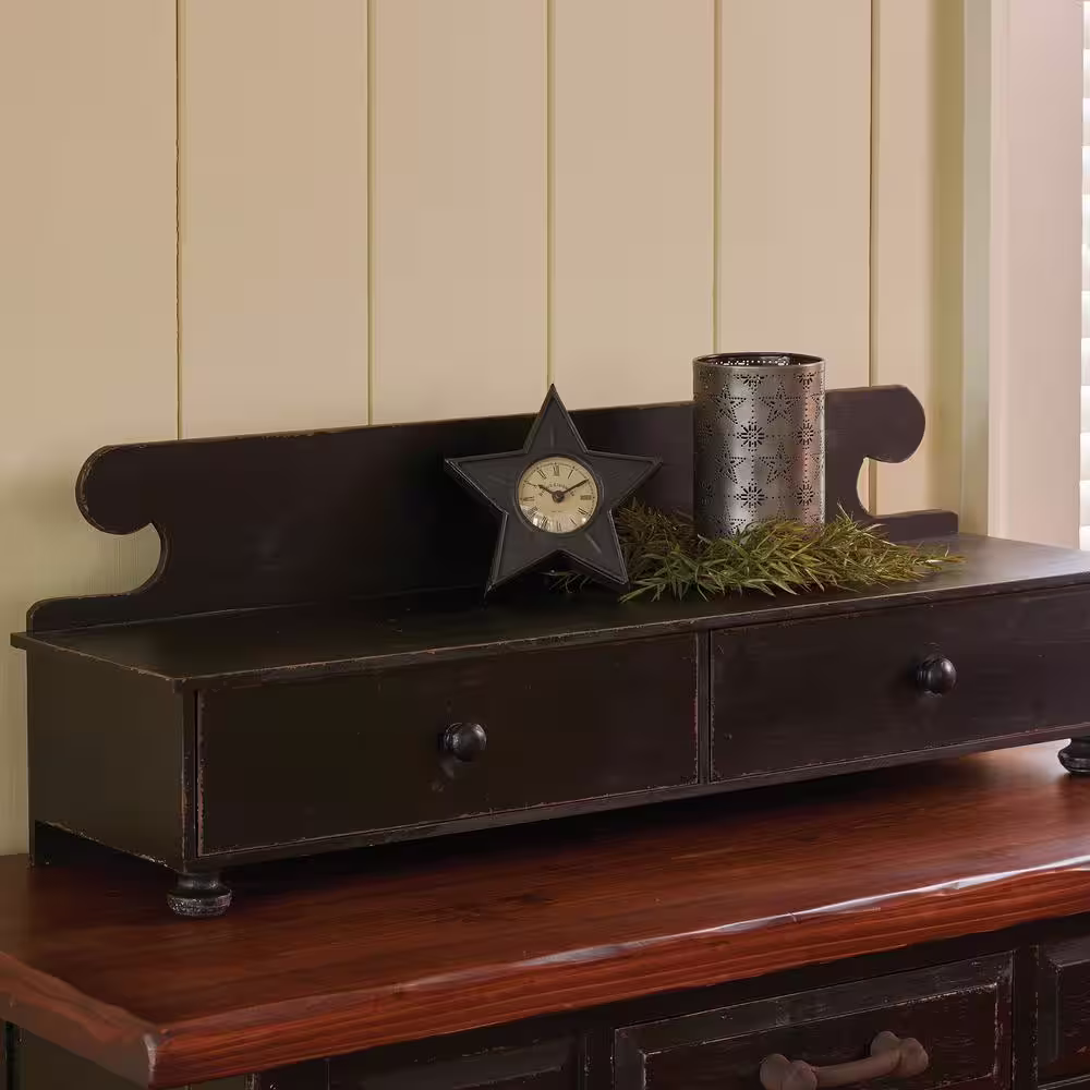 Park Designs Counter Aged Black Wood Shelf With 2 Drawers