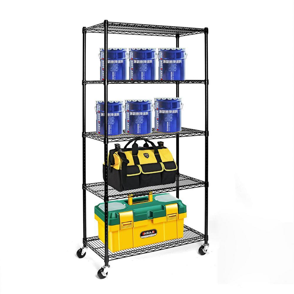 None NSF-Certified Black Wire Shelf with Wheels (35.43 in. D x 17.72 in. W)