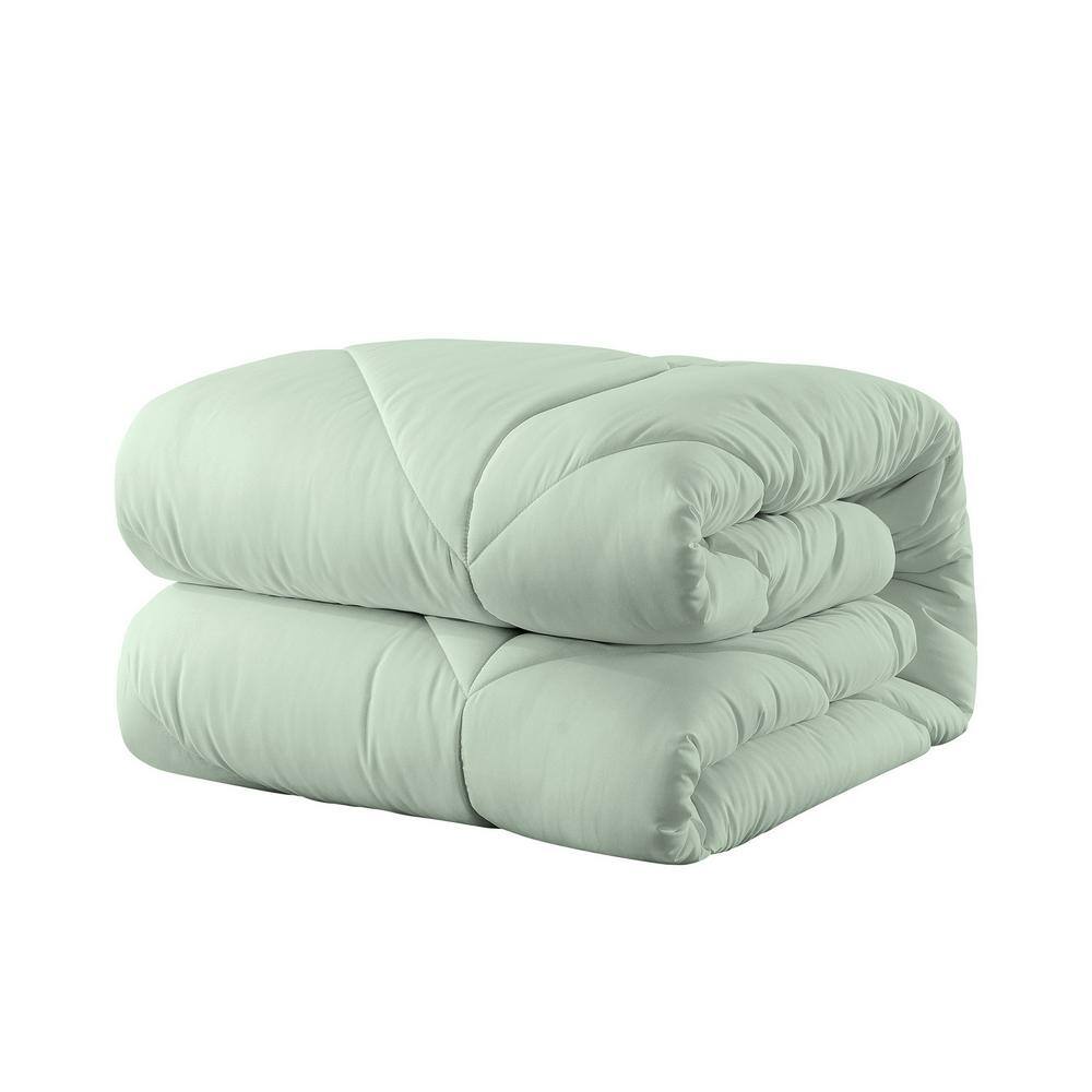 None Chevron Stitch All Season Green King Down Alternative Comforter