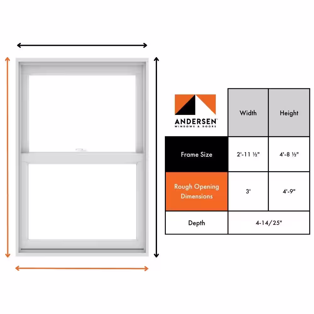 Andersen 35-1/2 in. x 56-1/2 in. 200 Series White Double-Hung Clad Wood Window with White Interior, Low-E Glass & White Hardware