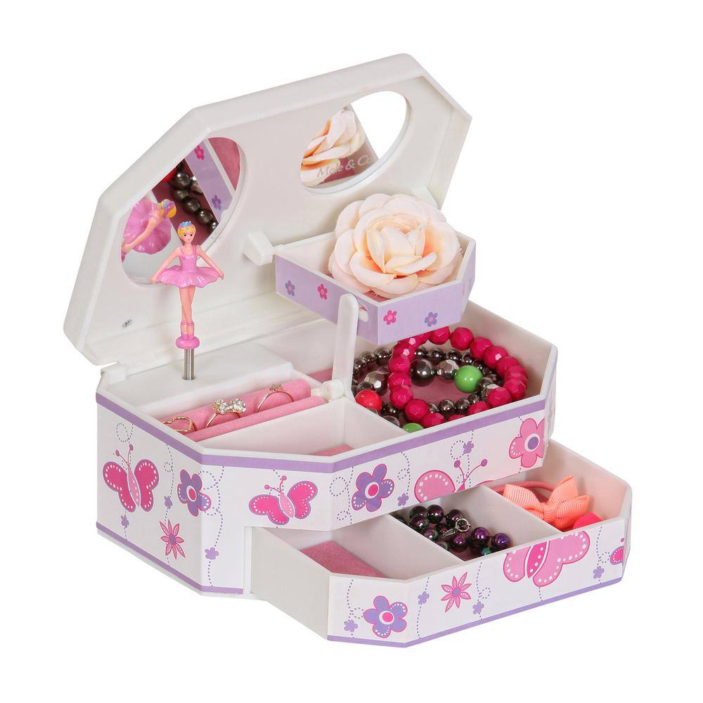 Mele & Co Kelsey Girl's White Plastic Musical Ballerina Jewelry Box