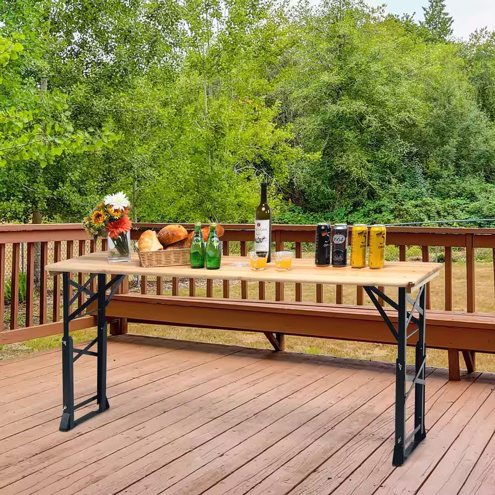 HONEY JOY Folding 41.5 in. Rectangle Wood Outdoor Picnic Table Portable Dining Table Height Adjustable