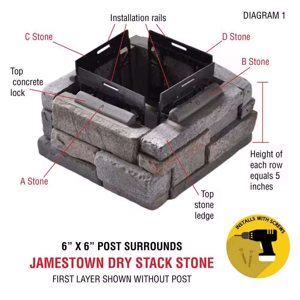 M-Rock P-Series 6 x 6  Copper Hill Ledge Post Surround  Concrete Stone Veneer