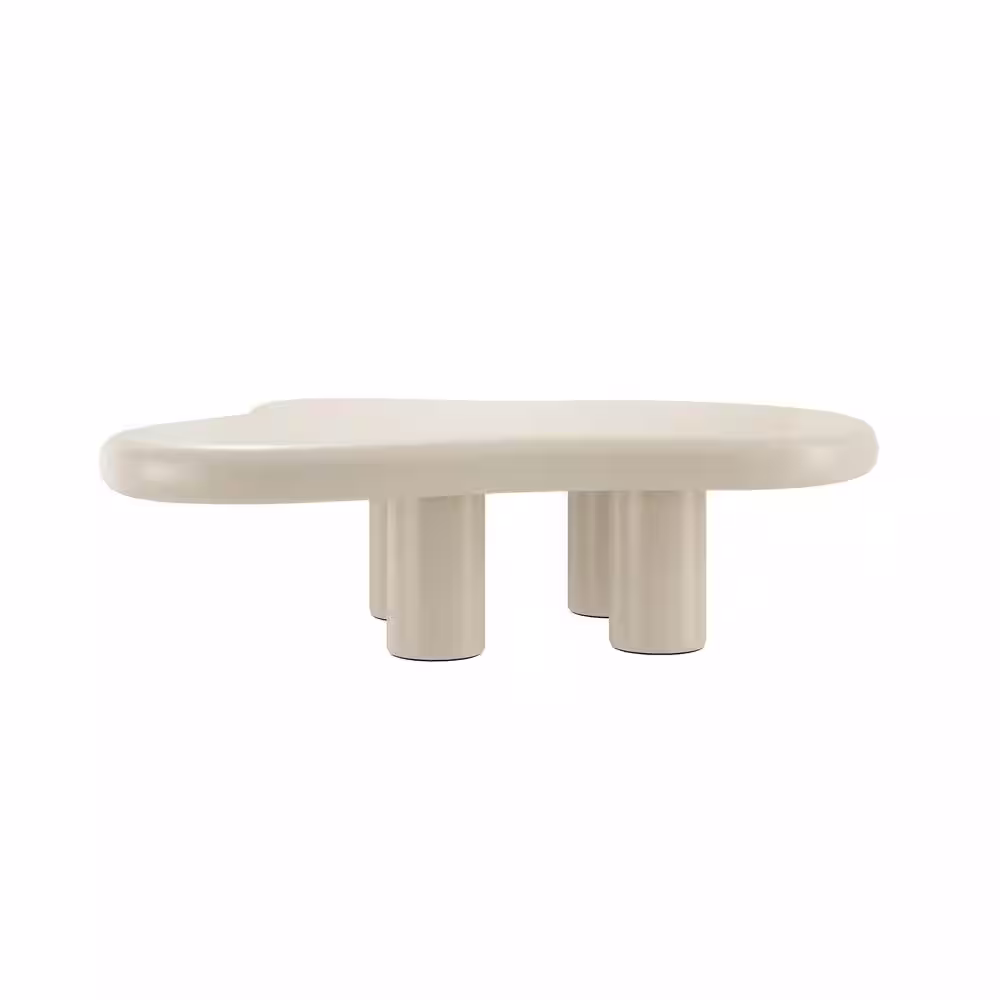 None 48.5 in. Modern Creamy White Medium Specialty Cloud Shaped Composite Top Coffee Table with Sturdy Four Legs
