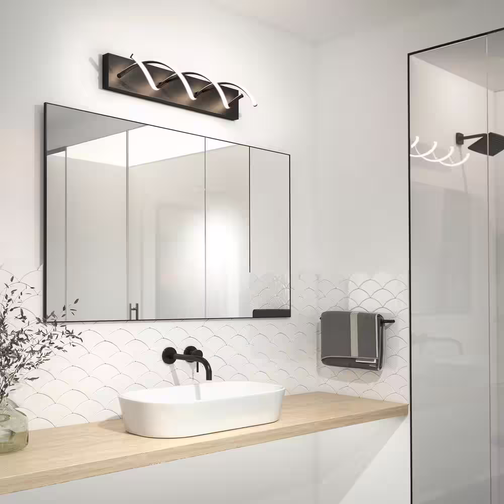 Artika DNA 27 in. 1-Light Matte Black Modern Integrated LED Vanity Light Bar for Bathroom