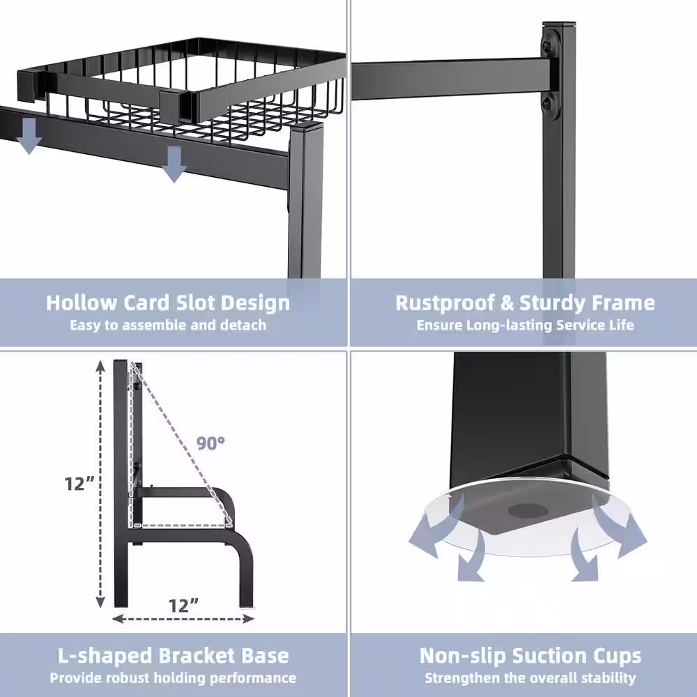 ANGELES HOME Black 2-Tier Adjustable Over Sink Dish Rack with 8-Hooks