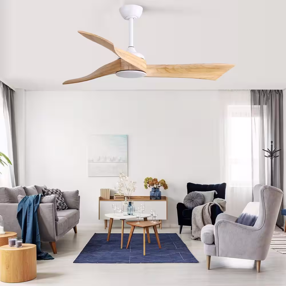 Sofucor 52 in. Indoor/Outdoor 6 Fan Speeds Ceiling Fan in White with Remote Control