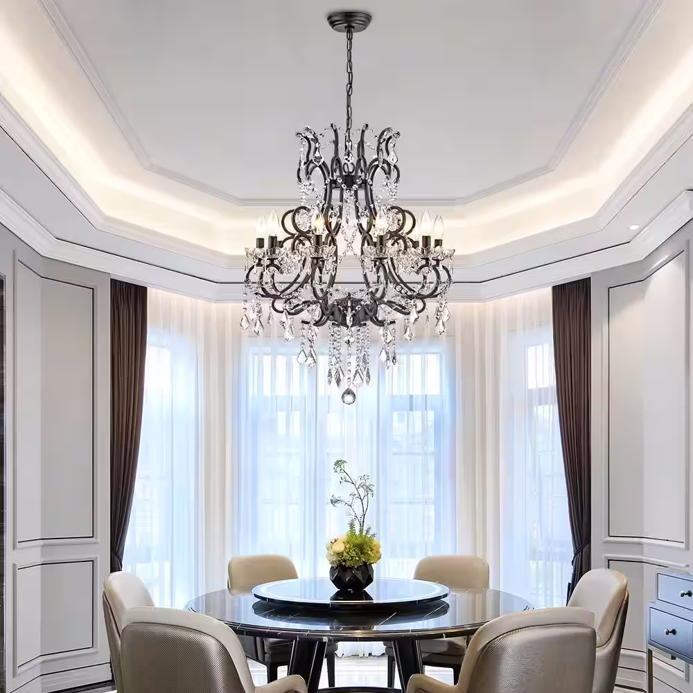 Maxax Atlanta 10-Light Black Candle Style Classic/Traditional Chandelier with Crysta Accents