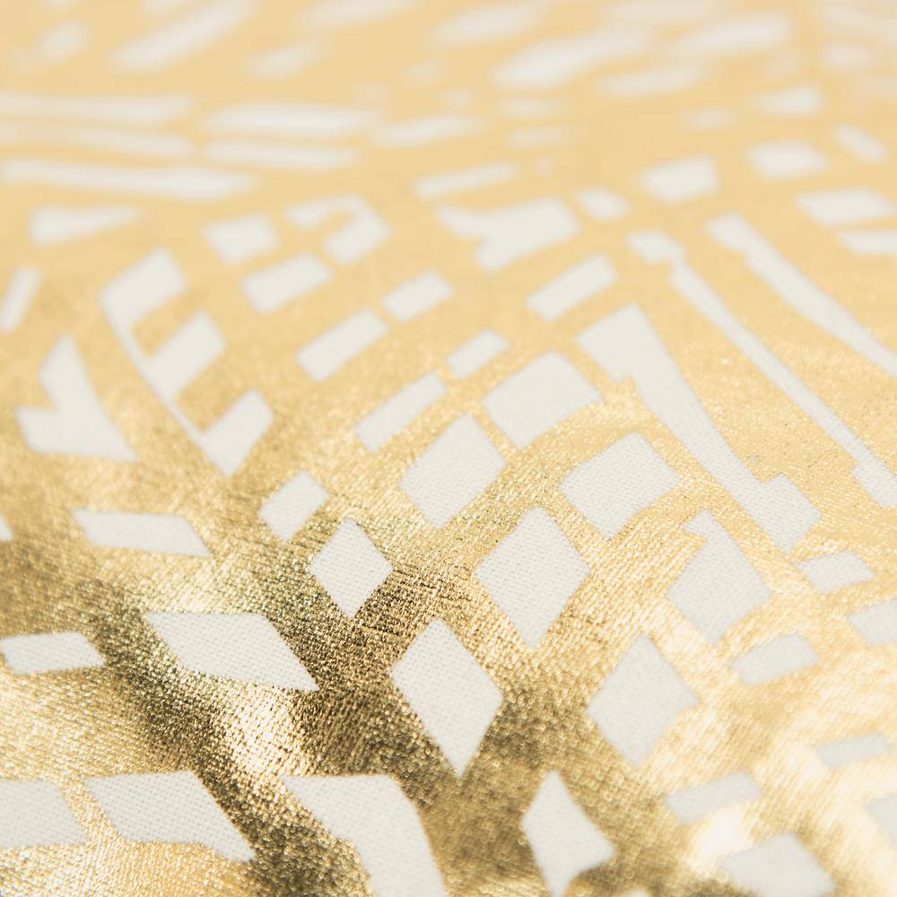 None Gold Striped Foiled Etching Pattern Cotton Poly Filled 14 in. X 26 in. Decorative Throw Pillow