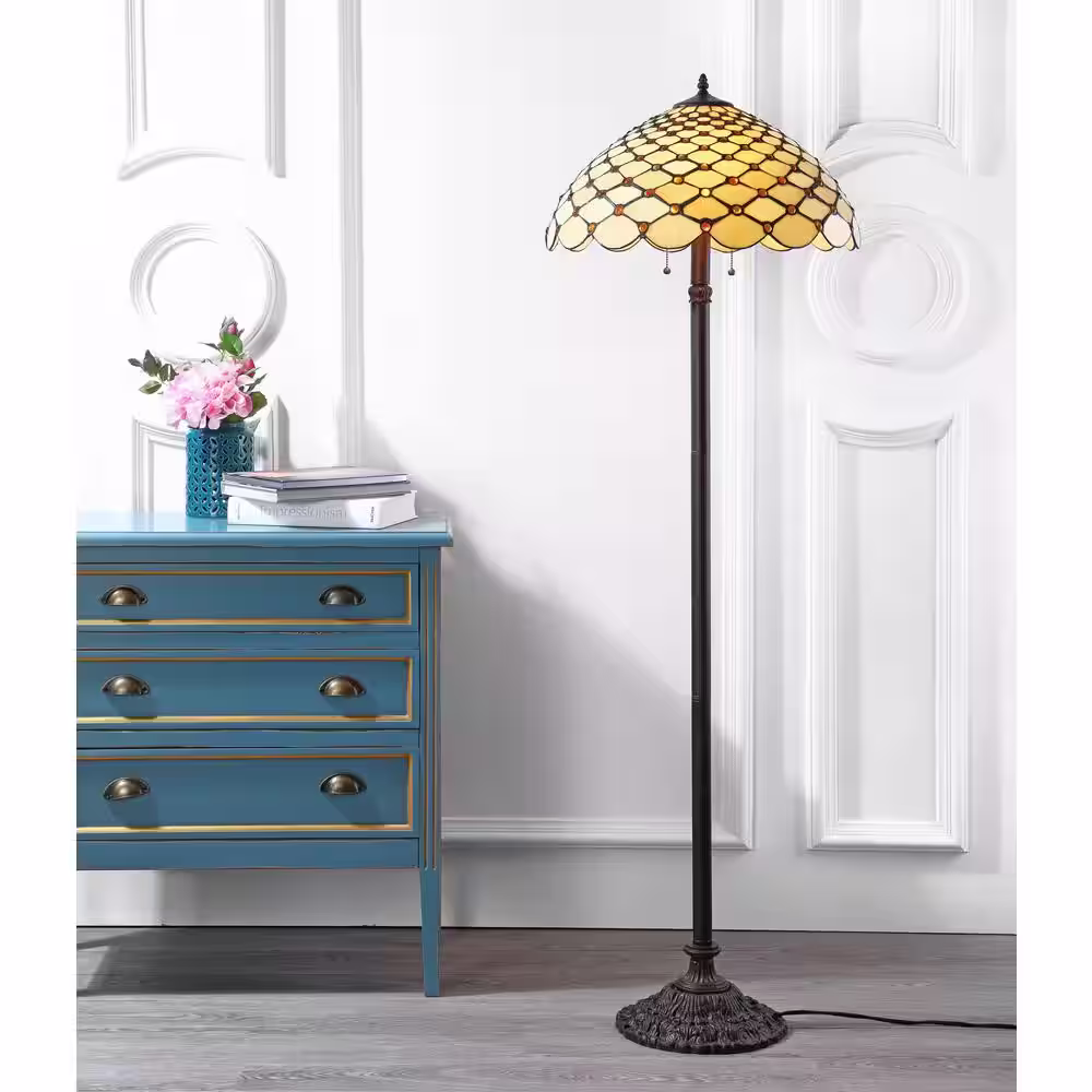 JONATHAN Y Lee Tiffany-Style 62 in. Bronze Floor Lamp