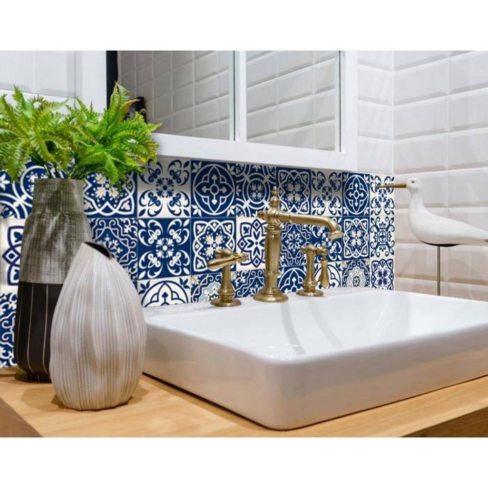 HomeRoots Amelia Blue 6 in. x 6 in. Vinyl Peel and Stick Tile (6 sq. ft./Pack)