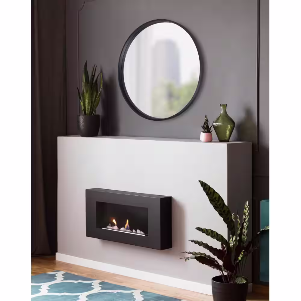 Kate and Laurel Medium Round Black Modern Mirror (32 in. H x 32 in. W)