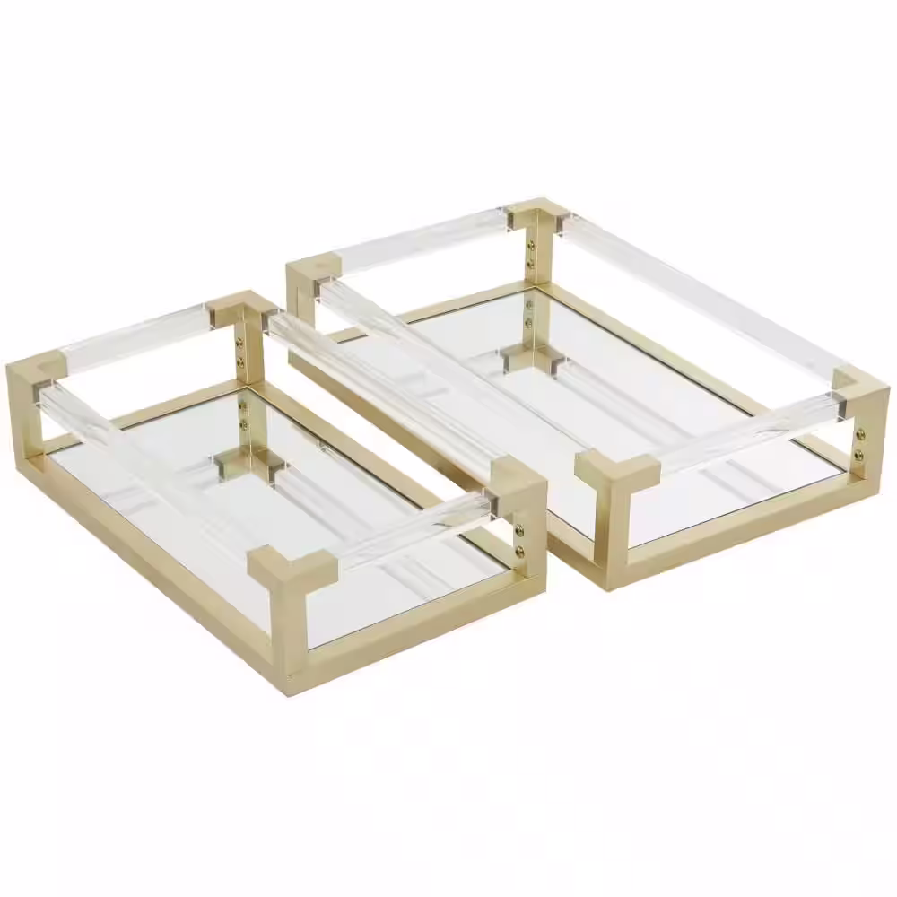 CosmoLiving by Cosmopolitan Gold Metal Mirrored Decorative Tray with Acrylic Handles (Set of 2)