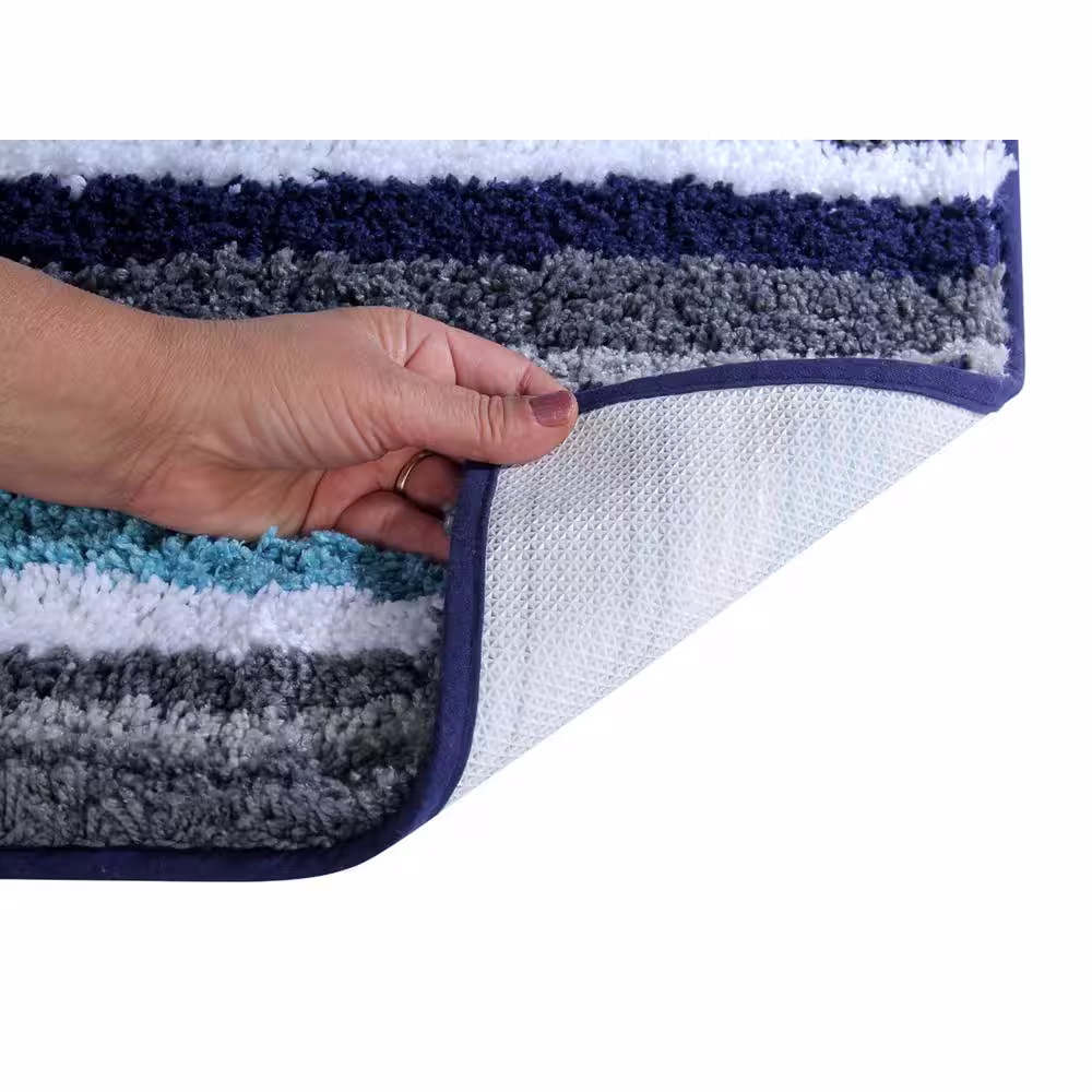 Better Trends Griffie Collection 2-Piece Blue and Grey 100% Polyester 17 in. x 24 in., 20 in. x 32 in. Bath Rug Set