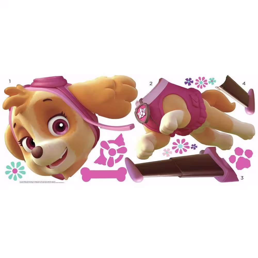 RoomMates 5 in. W x 19 in. H Paw Patrol Skye 10-Piece Peel and Stick Giant Wall Decal