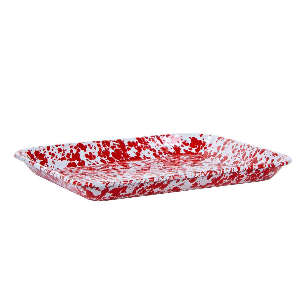Golden Rabbit Red Swirl 10 in. x 13 in. Enamelware Square Quarter Sheet