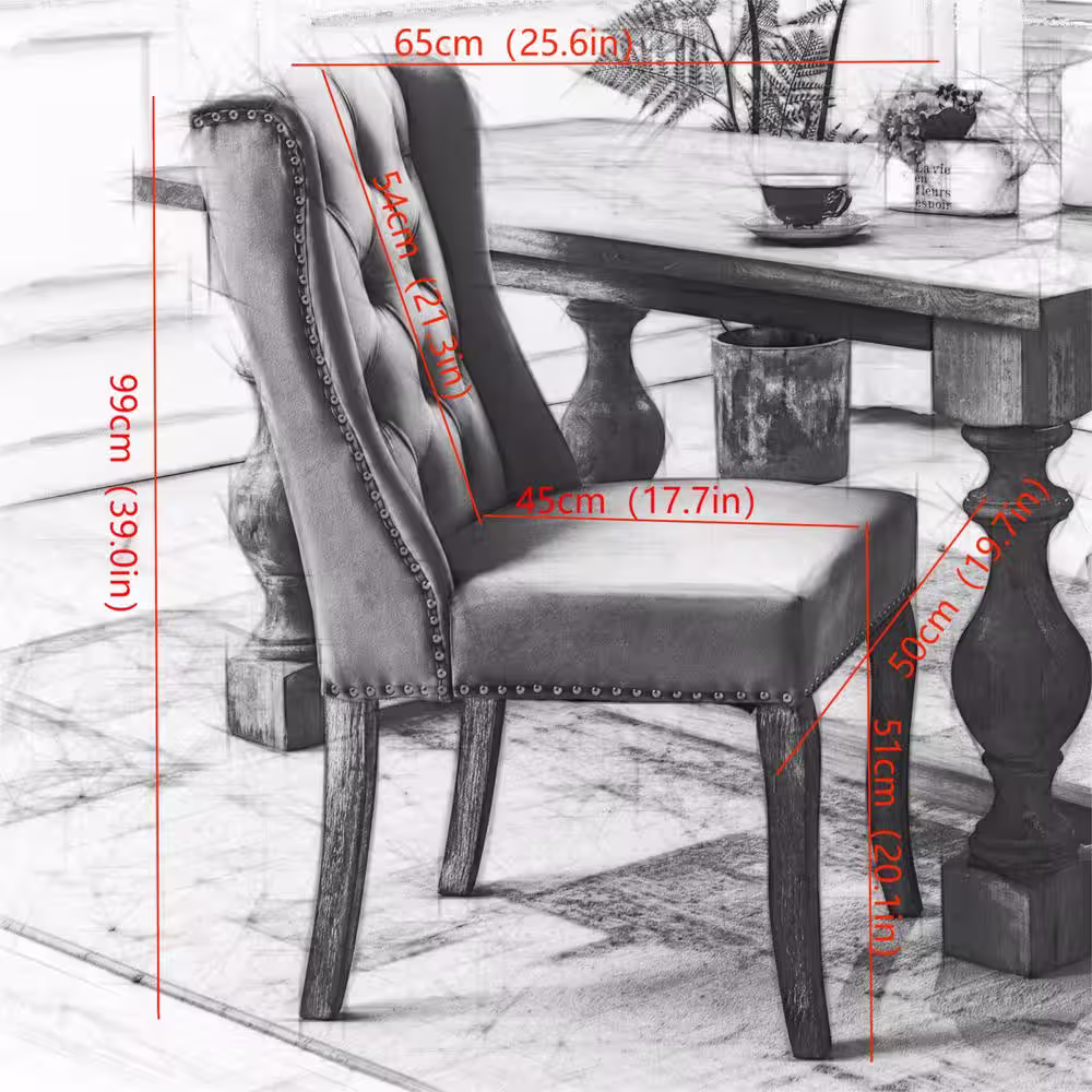 None Gray Velvet Wing Back Chair, Tufted Upholstered Dining Chair, Living Room Kitchen Chair with Nail Head (Set of 2)