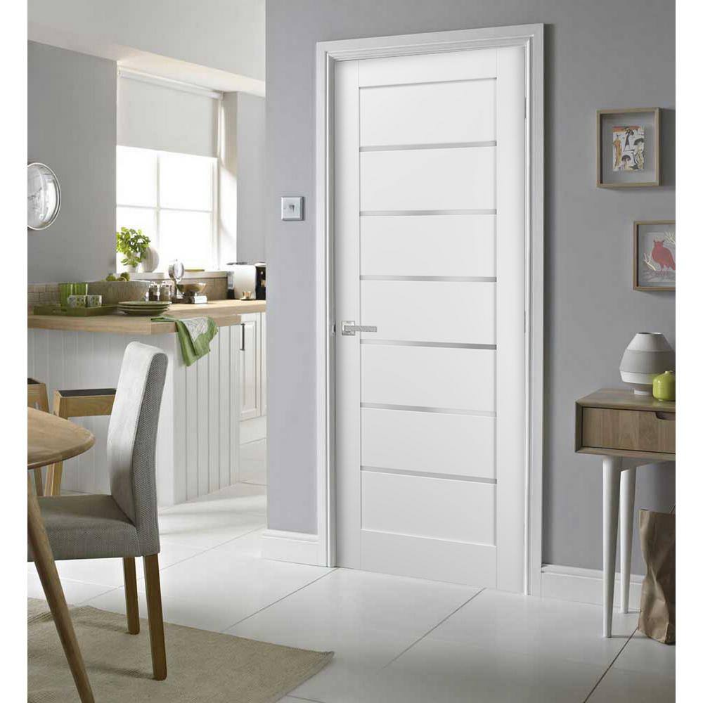 Sartodoors 4117 24 in. x 84 in. Single Panel No Bore Frosted Glass White Finished Pine Wood Interior Door Slab