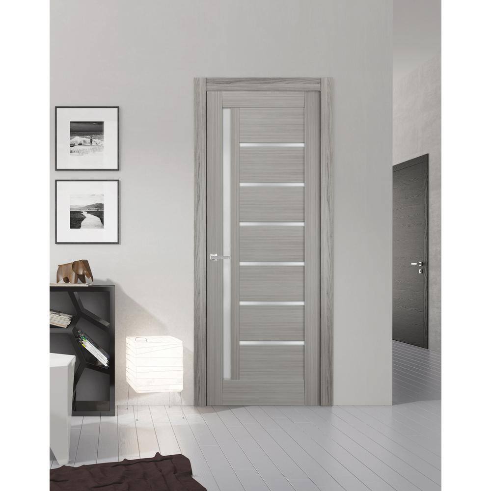 Sartodoors 4088 32 in. x 84 in. Left/Right Frosted Solid MDF Gray Finished Pine Wood Single Prehung Interior Door with Hardware