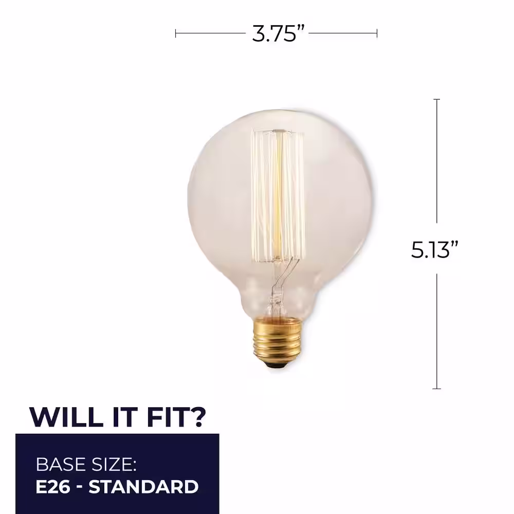 Bulbrite 40-Watt Equivalent G30 Amber Light 2200K Medium Base (E26) Antique Nostalgic Thread Incandescent Light Bulb(4-pack)