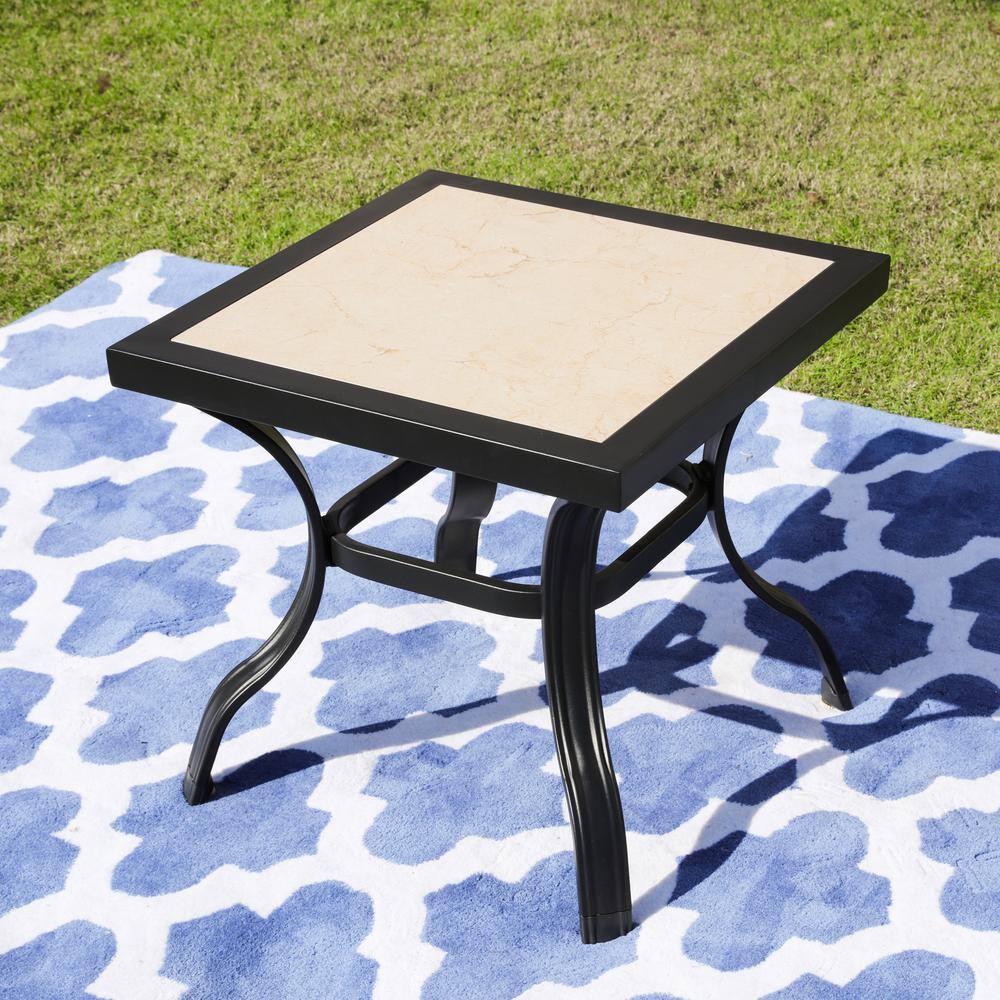 TOP HOME SPACE 3-Piece Metal Rocking Square Outdoor Bistro Set with Blue Cushion