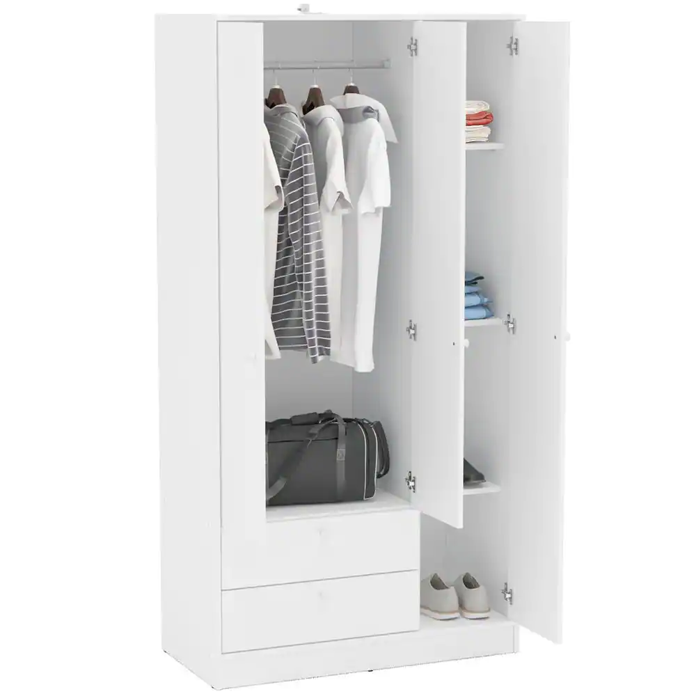 None Cambridge White Wardrobe with 3 Doors and 2 Drawers