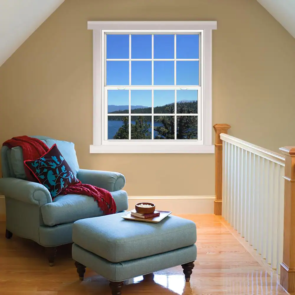 JELD-WEN 48 in. x 60 in. V-4500 Series White Single-Hung Vinyl Window with 8-Lite Colonial Grids/Grilles