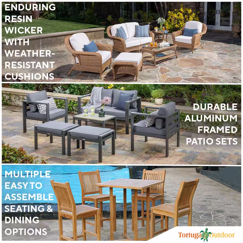 Tortuga Outdoor Portside 4pc White Wicker Patio Furniture Seating Set with Haliwell Cushions (Wicker Chairs, Loveseat, and Coffee Table)