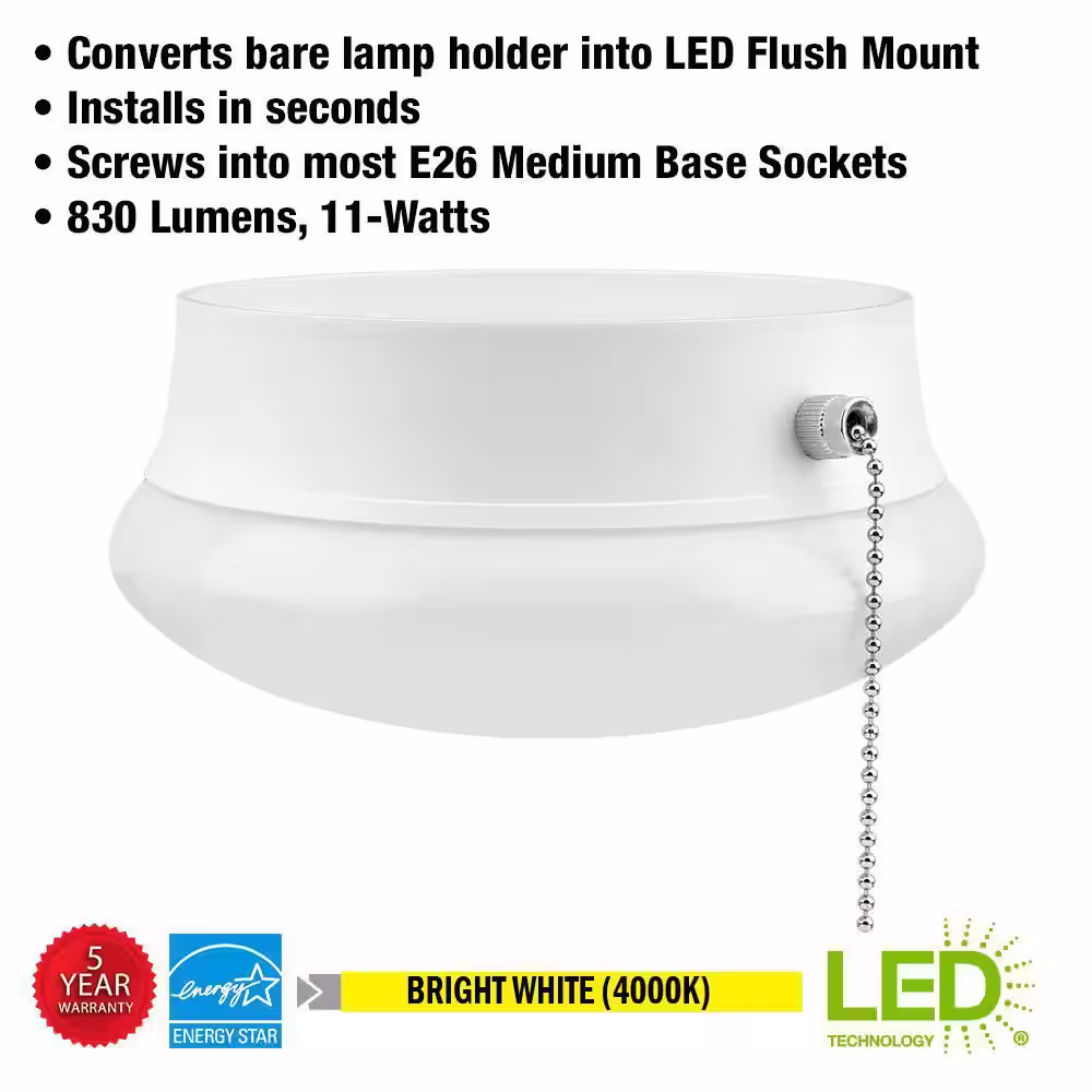 Commercial Electric Spin Light 7 in. Closet Light LED Flush Mount with Pull Chain Hallway Lighting Stairway Lighting (4-Pack)