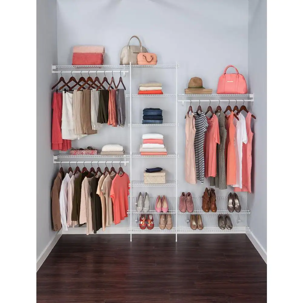ClosetMaid SuperSlide 5 ft. to 8 ft. 12.9 in. D x 96 in. W x 86.3 in. H White Ventilated Wire Steel Closet System Organizer Kit