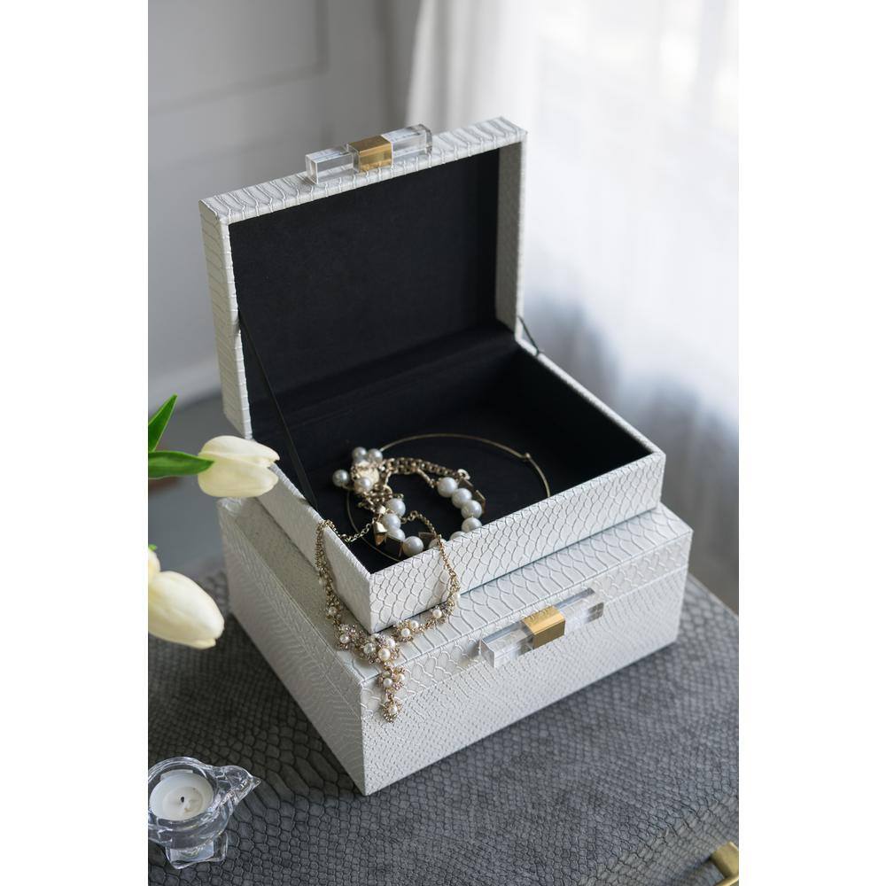A & B Home Metal Snake Print Decorative Rectangular Boxes and Acrylic Handles (Set of 2)